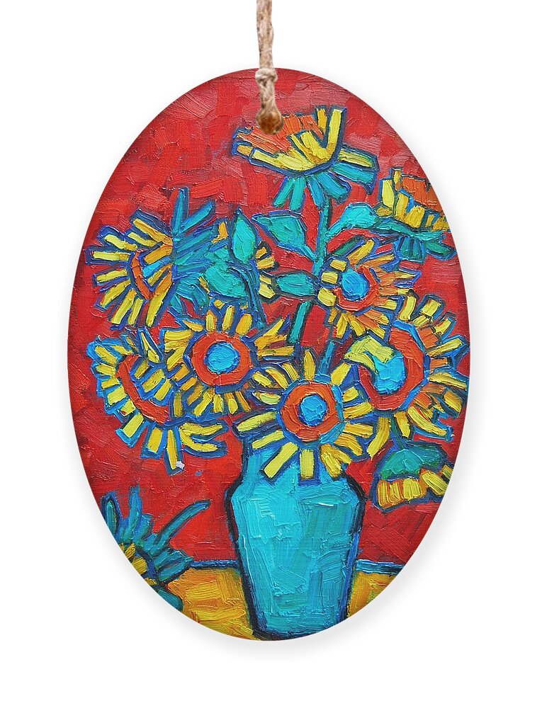 Sunflowers Ornament featuring the painting Sunflowers Bouquet by Ana Maria Edulescu