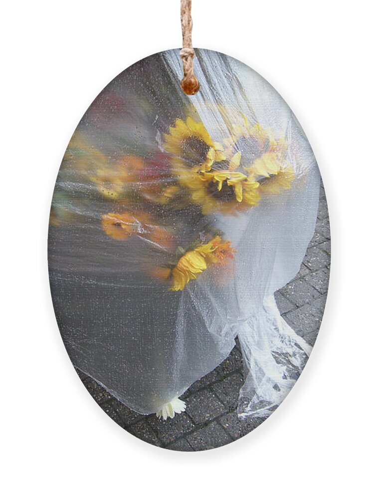 Sunflowers Ornament featuring the photograph Sunflowers protected against rain by Matthias Hauser