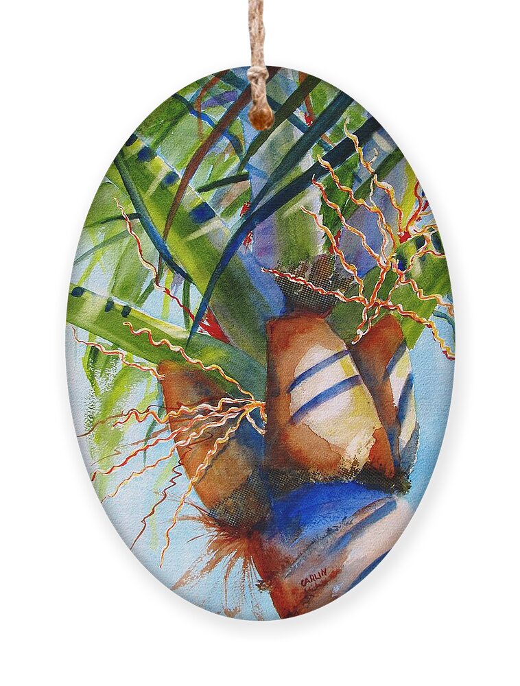 Palm Ornament featuring the painting Sunlit Palm by Carlin Blahnik CarlinArtWatercolor