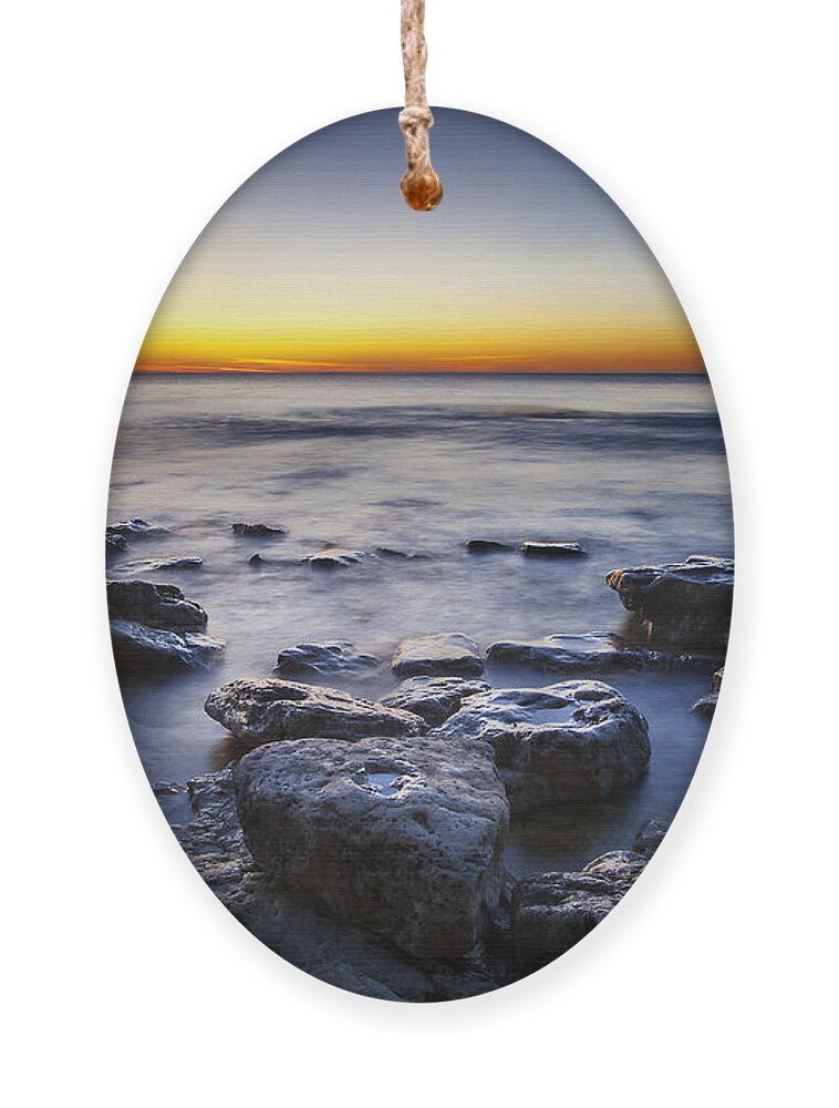 Sun Ornament featuring the photograph Sunrise at Cave Point by Scott Norris