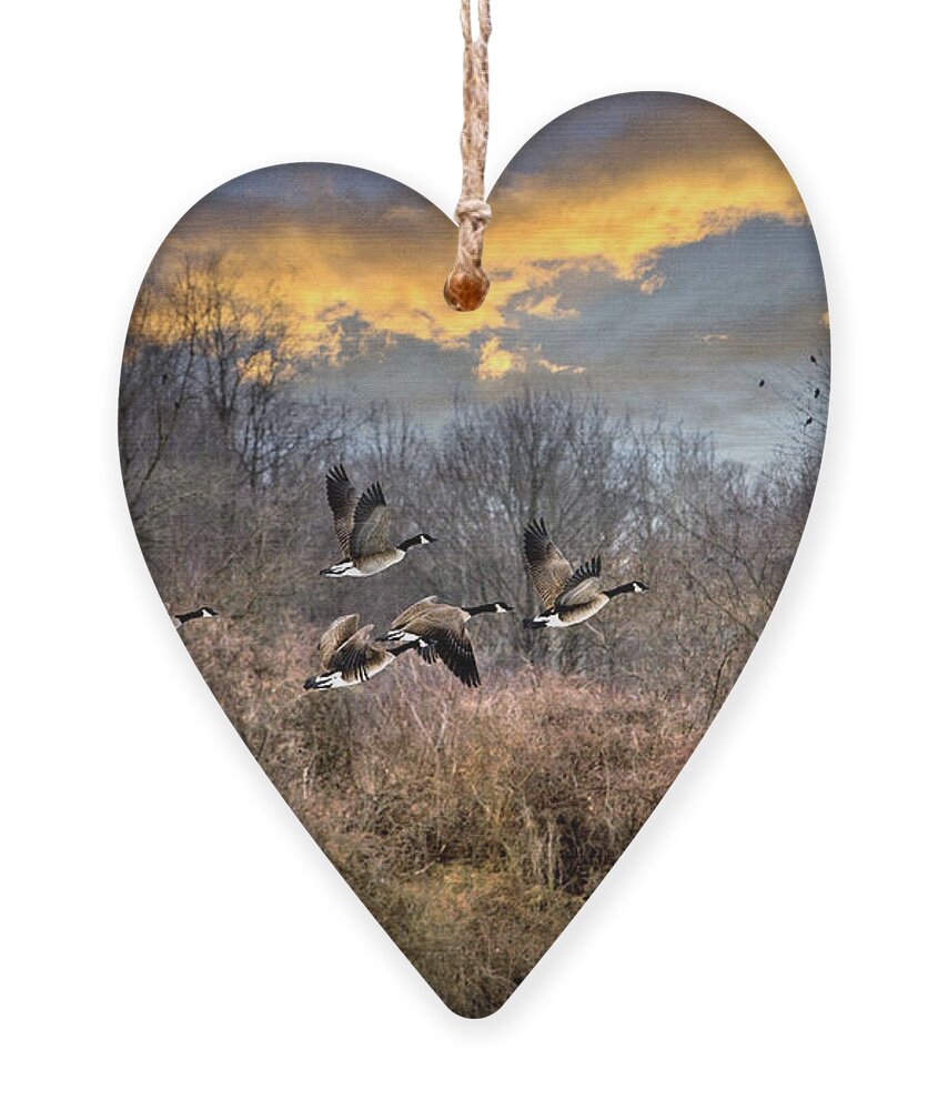 Sunset Ornament featuring the photograph Sunset Geese by Christina Rollo