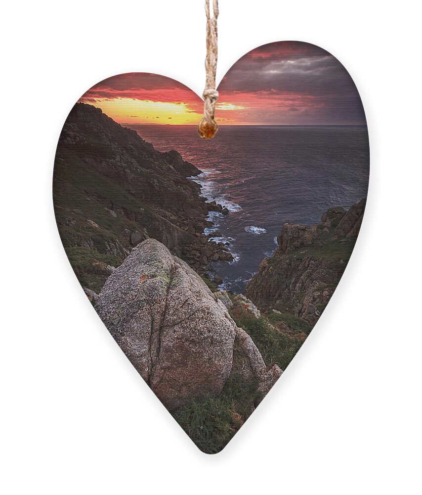 Cliffs Ornament featuring the photograph Sunset on Cape Prior Galicia Spain by Pablo Avanzini
