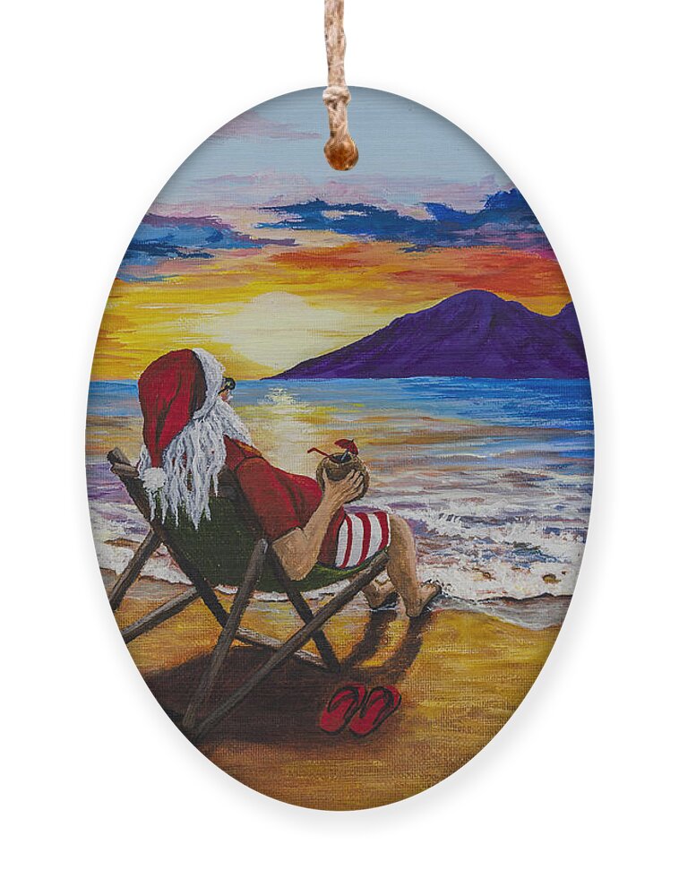Sunset Santa Ornament featuring the painting Sunset Santa by Darice Machel McGuire