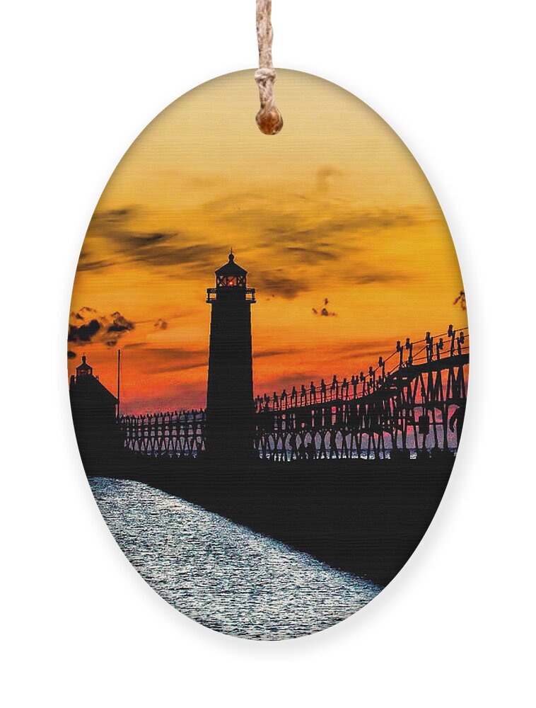 Beach Ornament featuring the photograph Sunset walking on Grand Haven Pier by Nick Zelinsky Jr