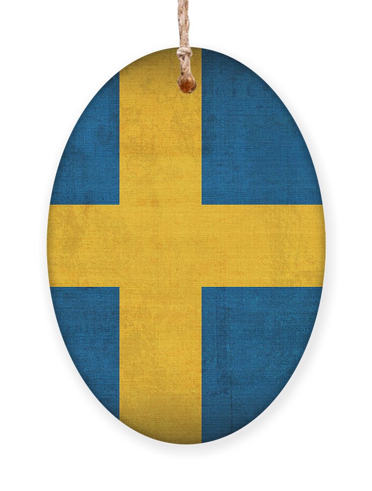 Sweden Flag Vintage Distressed Finish Ornament featuring the mixed media Sweden Flag Vintage Distressed Finish by Design Turnpike