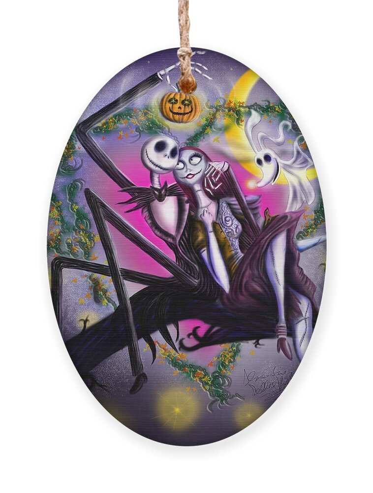 Halloween Ornament featuring the digital art Sweet loving dreams in Halloween night by Alessandro Della Pietra