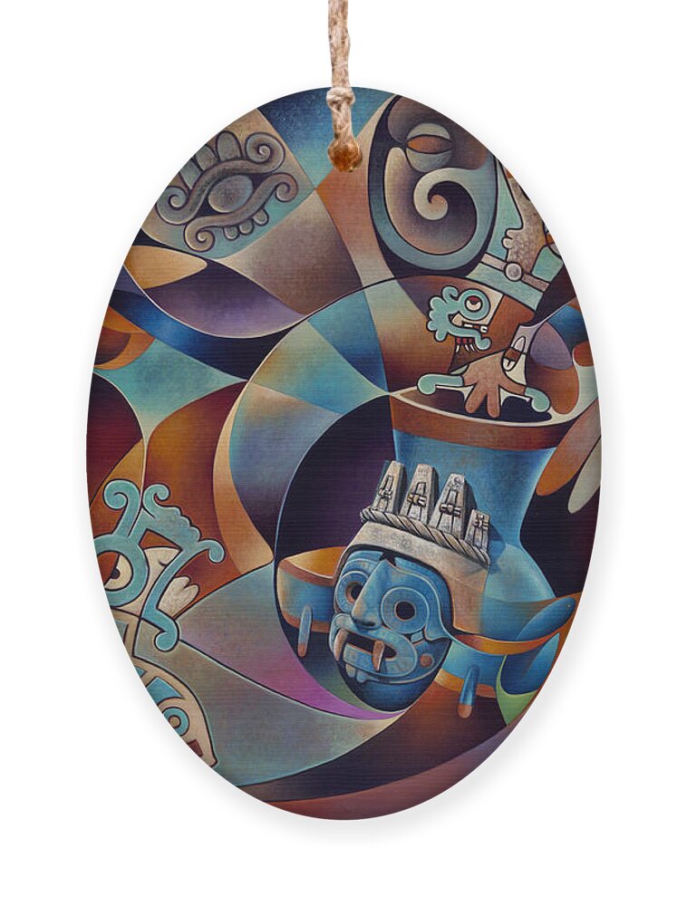 Aztec Ornament featuring the painting Tapestry of Gods - Tlaloc by Ricardo Chavez-Mendez