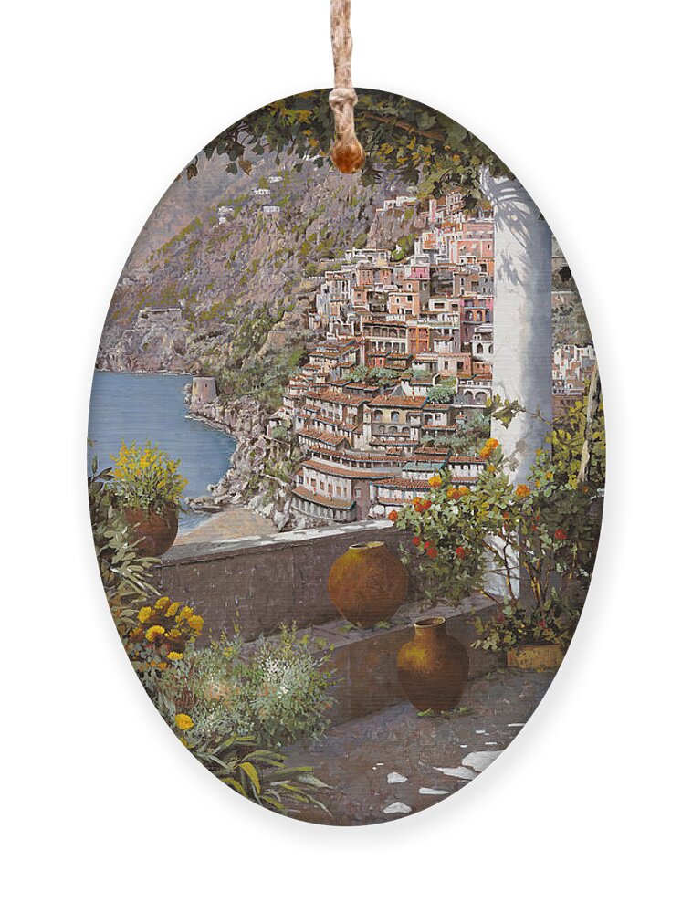 Positano Ornament featuring the painting terrazza a Positano by Guido Borelli