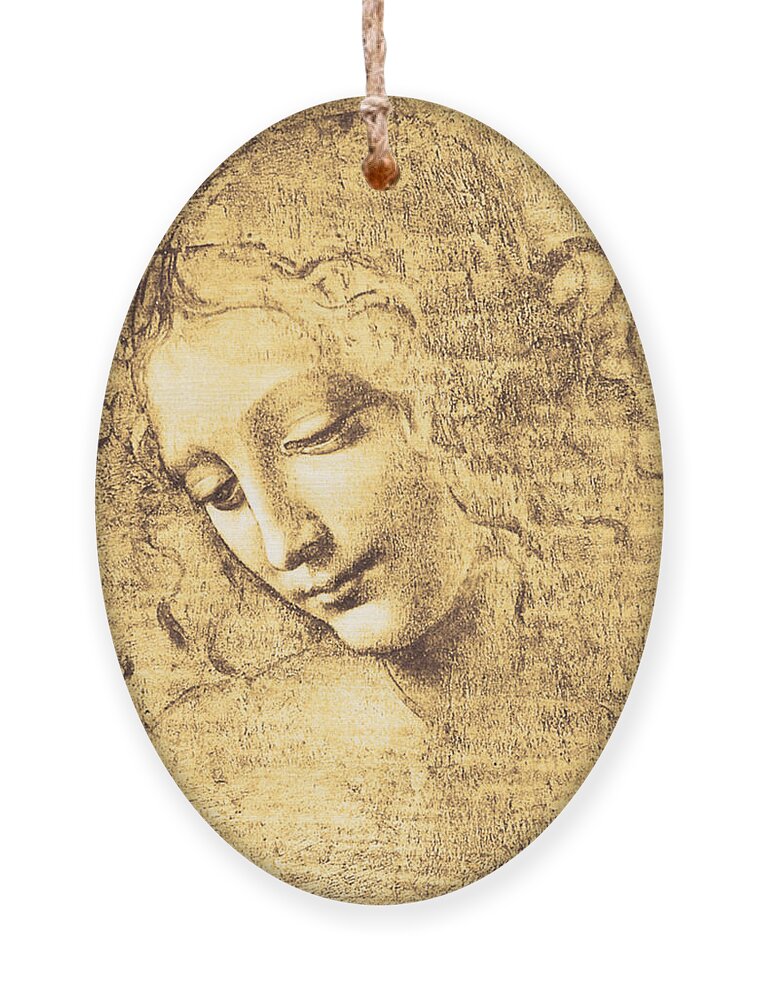 Leonardo Da Vinci Ornament featuring the painting Testa di fanciulla detta la scapigliata by Leonardo Da Vinci