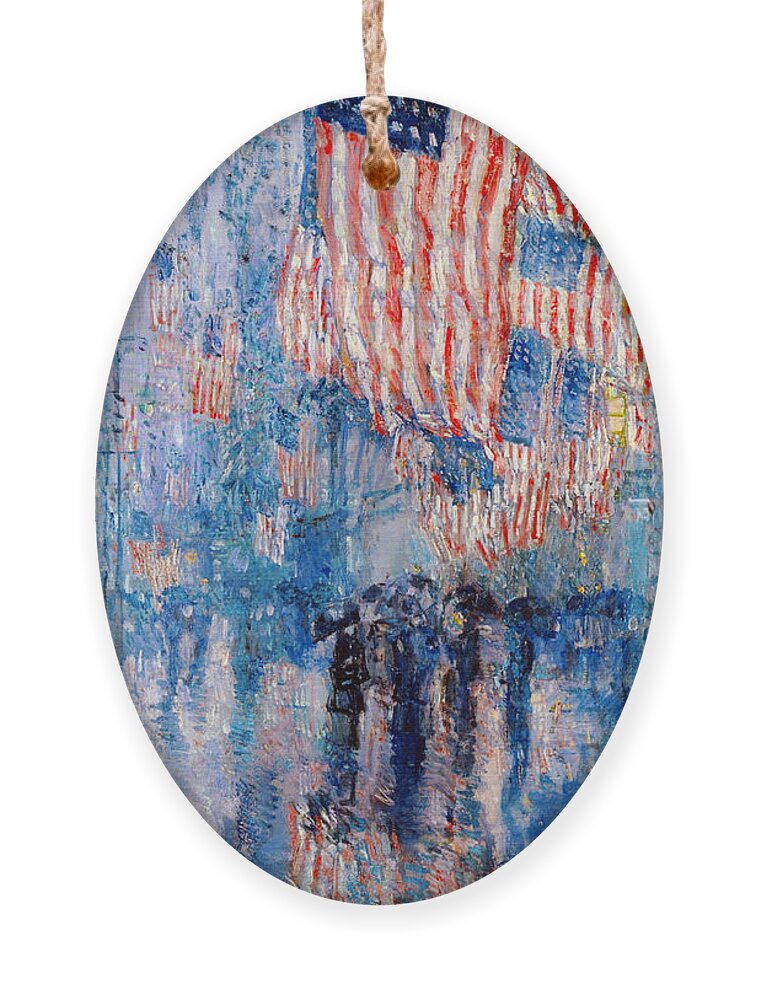 Frederick Childe Hassam Ornament featuring the digital art The Avenue In The Rain by Frederick Childe Hassam