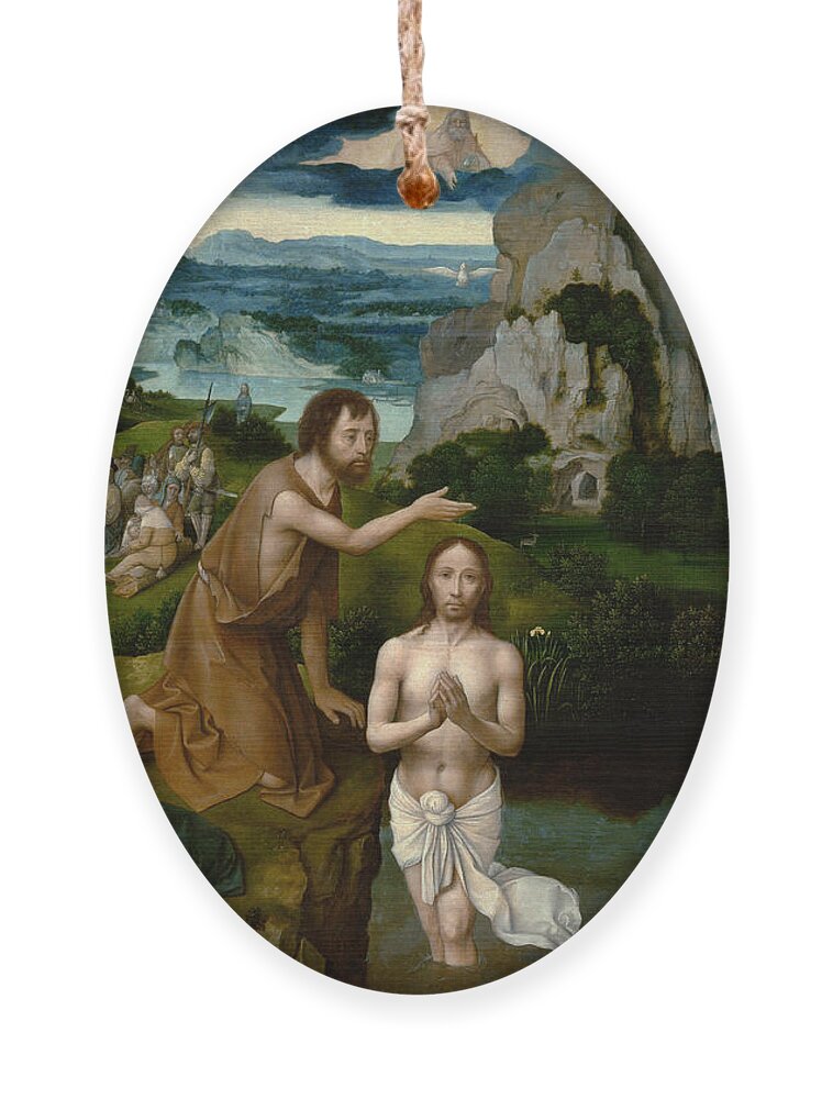 Joachim Patinir Ornament featuring the painting The Baptism of Christ by Joachim Patinir