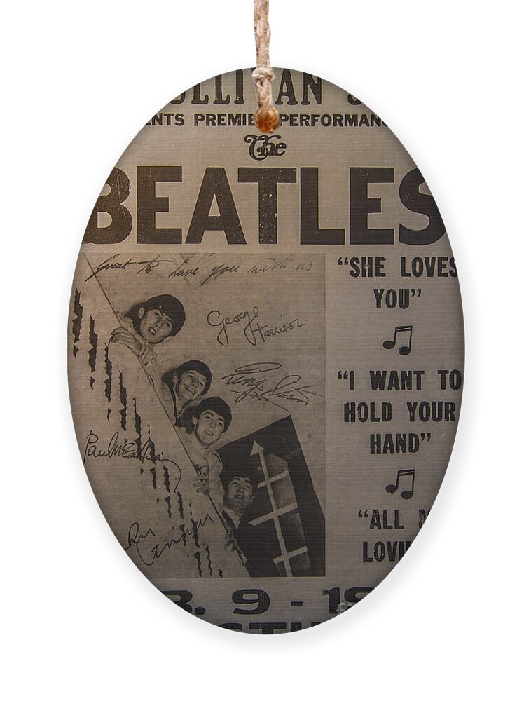 The Beatles Ed Sullivan Show Poster Ornament featuring the photograph The Beatles Ed Sullivan Show Poster by Mitch Shindelbower