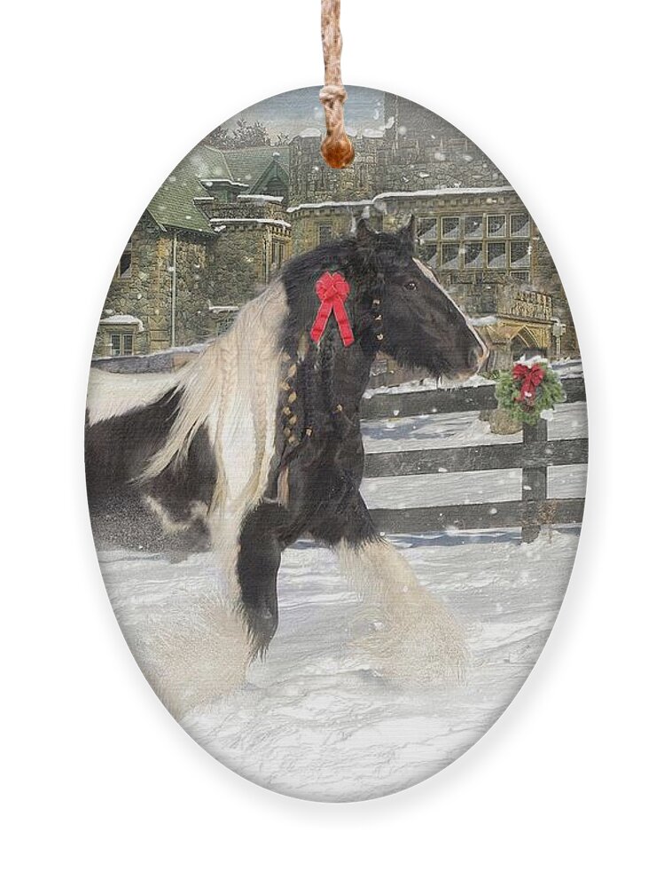 Christmas Ornament featuring the mixed media The Christmas Pony by Fran J Scott