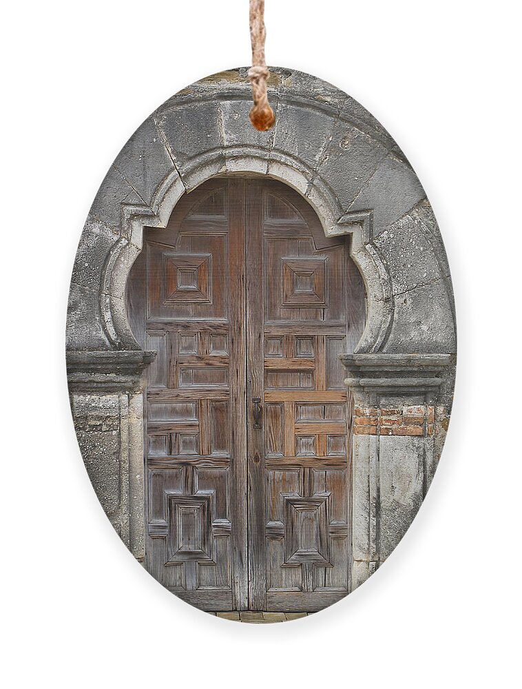 Arch Ornament featuring the photograph The Door Of Espada Mission by David and Carol Kelly