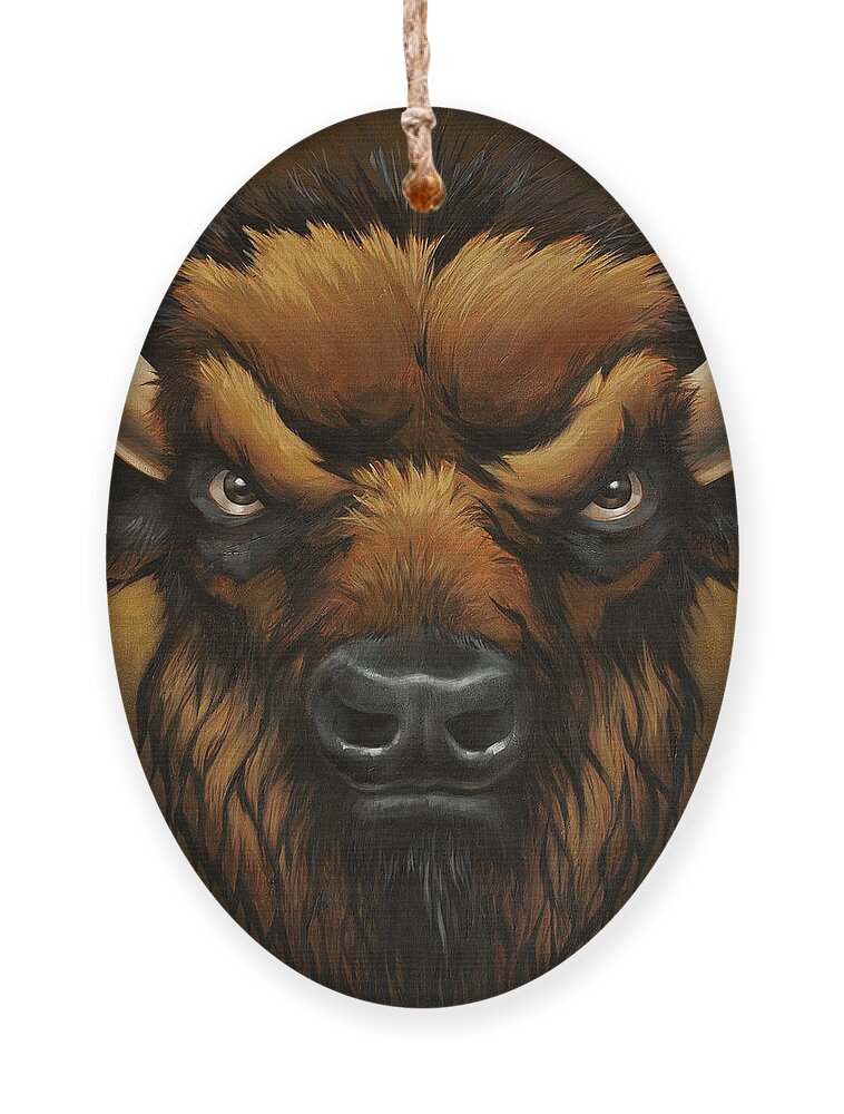 Bison Ornament featuring the painting The Mighty Bison by Glenn Pollard