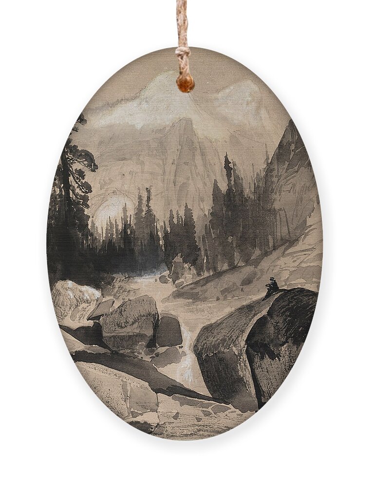 Thomas Moran Ornament featuring the drawing The North Dome Yosemite California by Thomas Moran