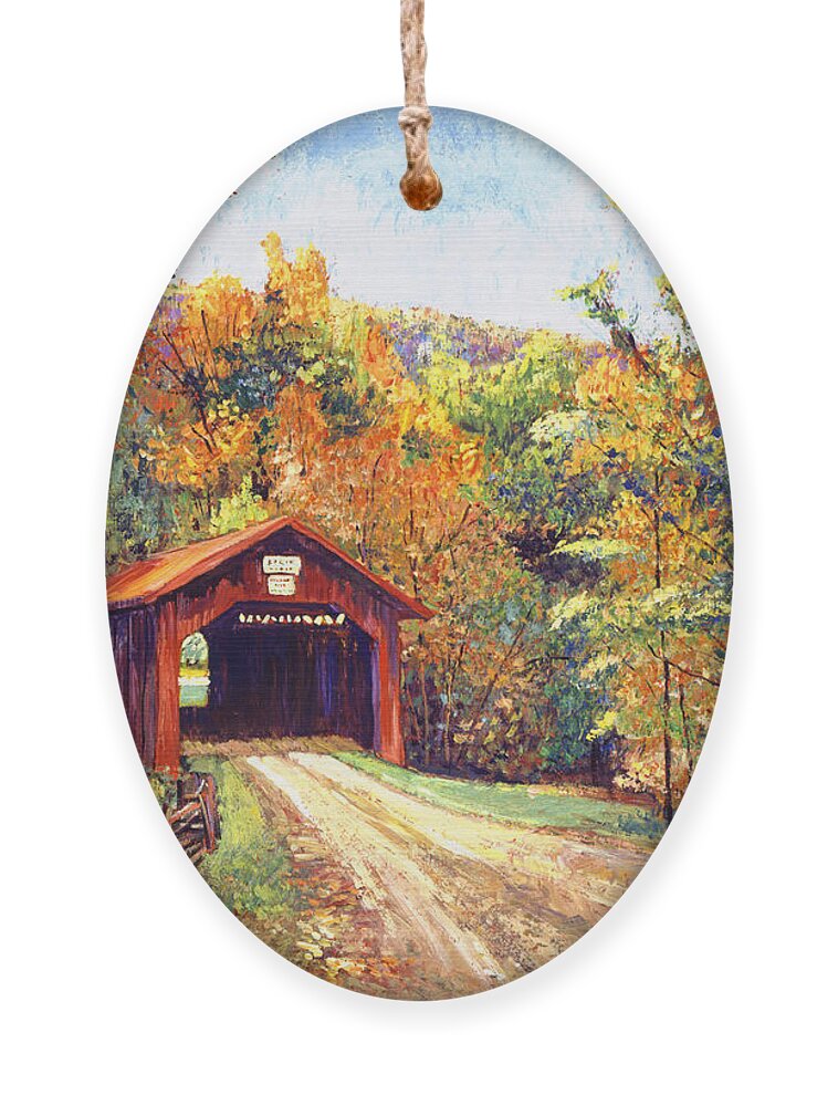 #faatoppicks Ornament featuring the painting The Red Covered Bridge by David Lloyd Glover