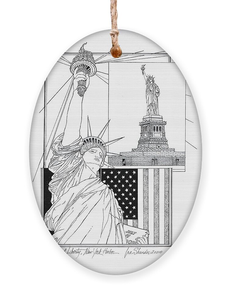 Statue Of Liberty Ornament featuring the drawing The Statue Of Liberty by Ira Shander