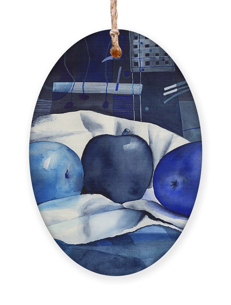 Blue Ornament featuring the painting Three Apples by Hailey E Herrera
