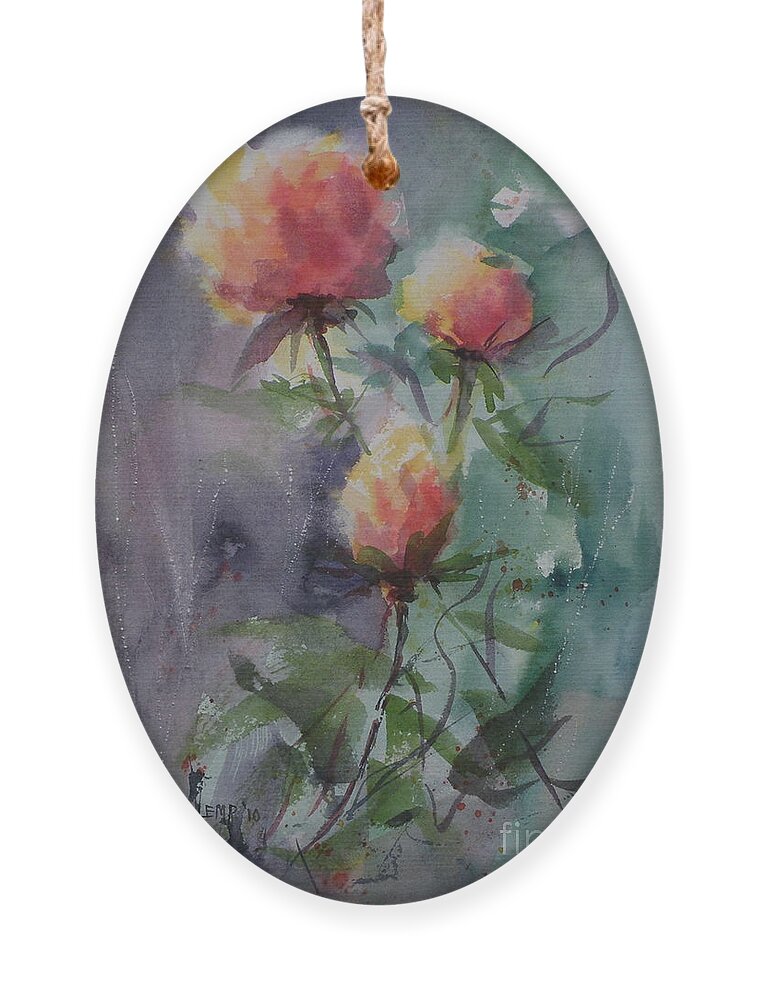 Flowers Ornament featuring the painting Three Rosebuds by Christy Lemp