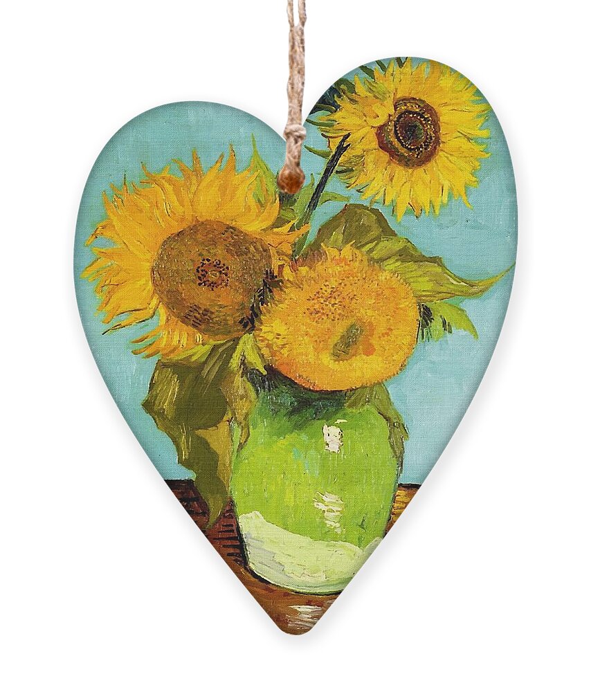 Van Gogh Ornament featuring the painting Three Sunflowers In A Vase by Vincent Van Gogh
