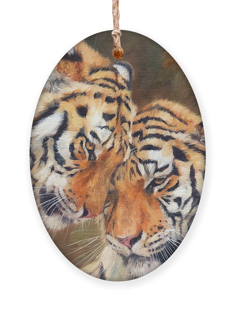 Tiger Ornament featuring the painting Tiger Love by David Stribbling
