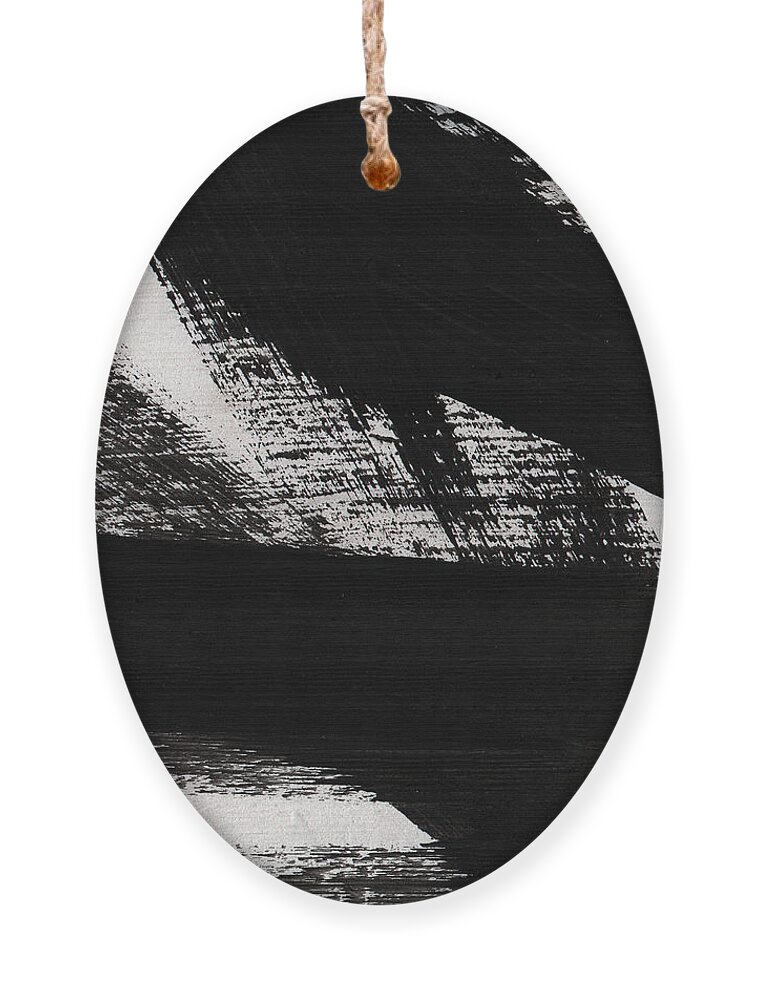 Black And White Abstract Ornament featuring the painting Timber 2- horizontal abstract black and white painting by Linda Woods