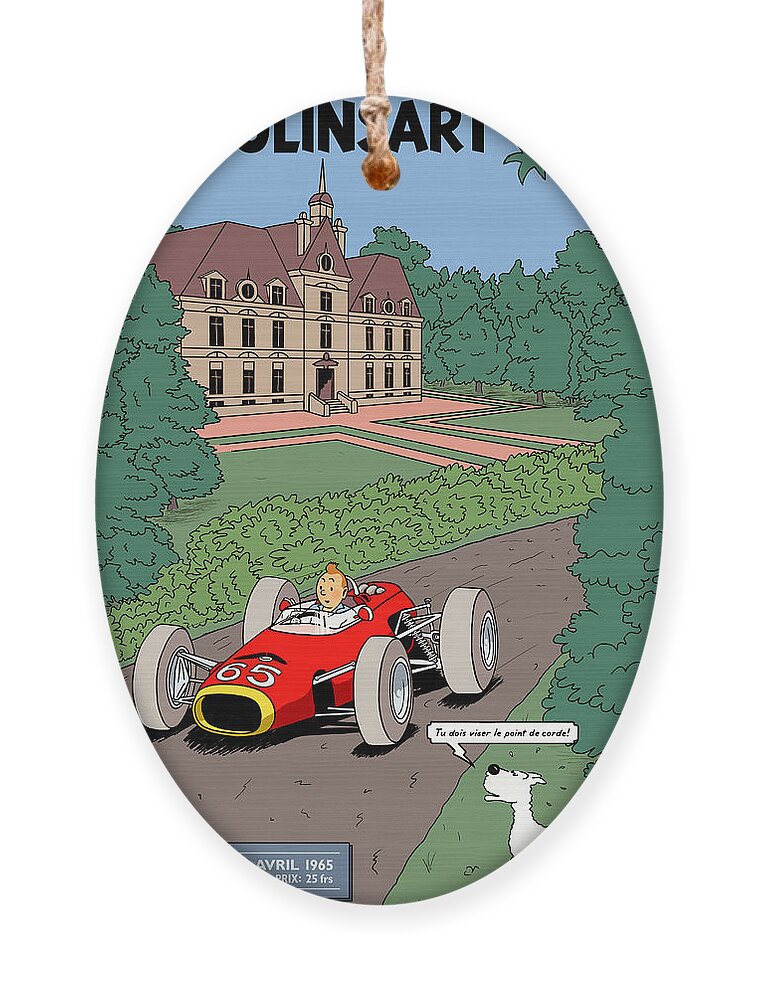 Tintin Grand Prix Ornament featuring the digital art Tintin Grand Prix de Moulinsart 1965 by Georgia Fowler