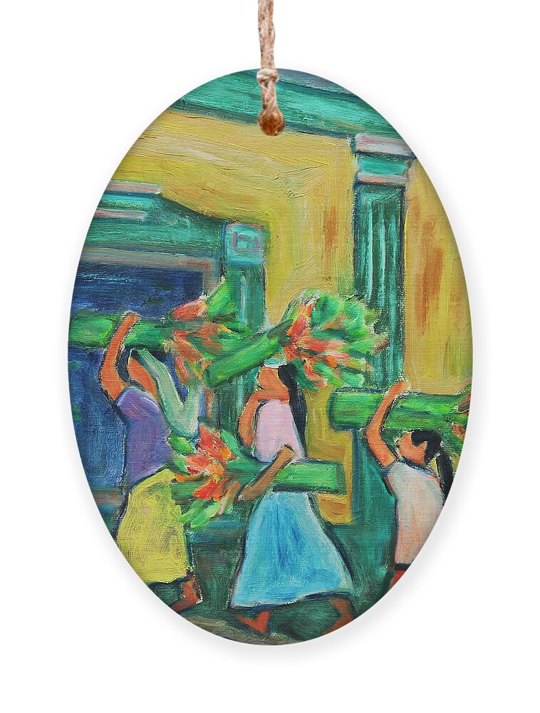 Figurative Ornament featuring the painting To the Morning Market by Xueling Zou