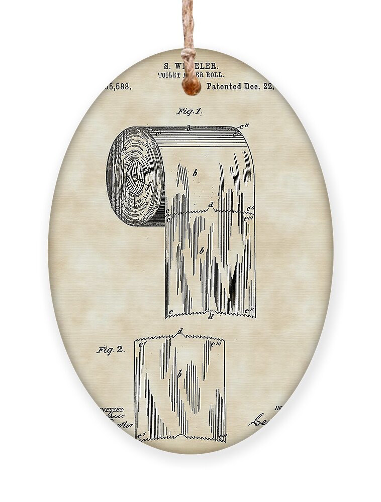 Toilet Paper Roll Patent Ornament featuring the digital art Toilet Paper Roll Patent 1891 - Vintage by Stephen Younts