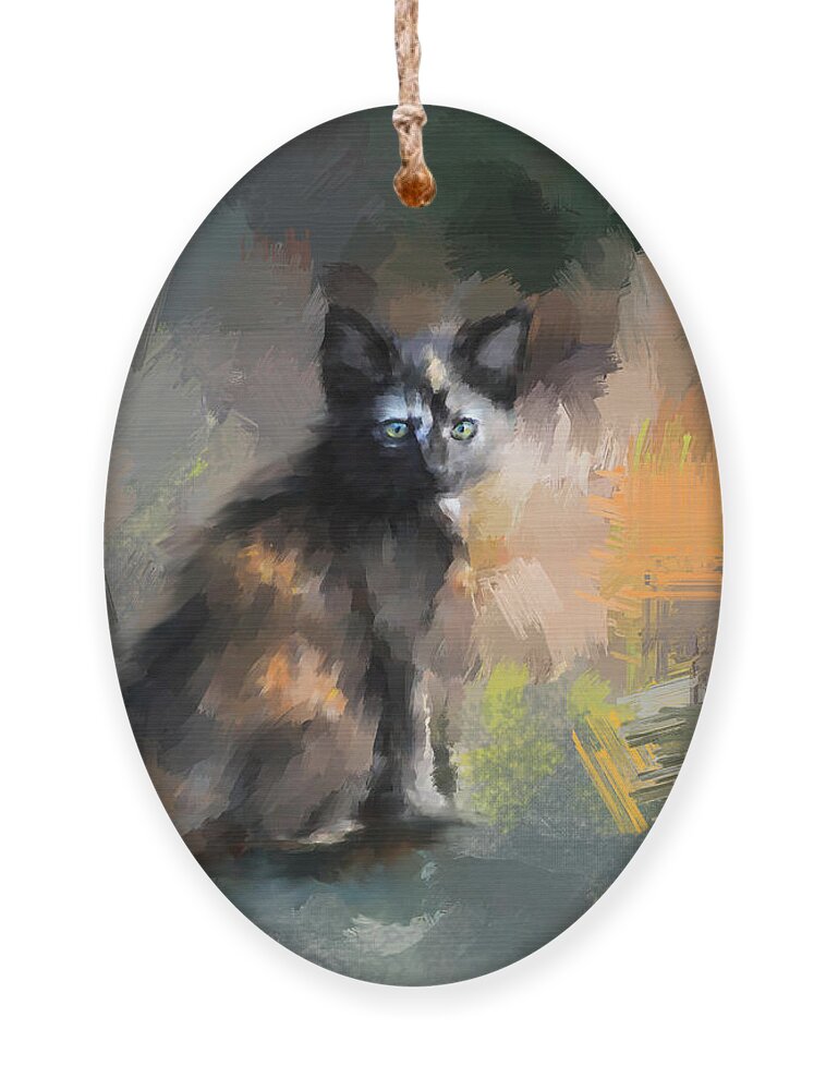 Kitten Ornament featuring the painting Tortoiseshell Kitten #1 by Jai Johnson