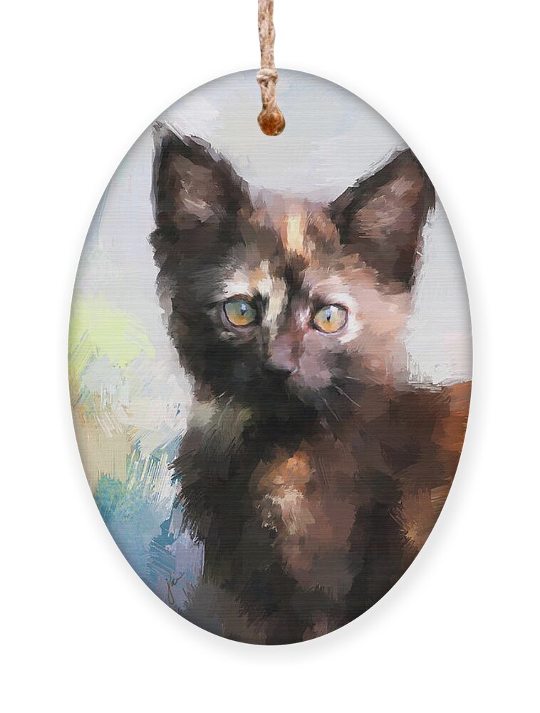 Kitten Ornament featuring the painting Tortoiseshell Kitten #2 by Jai Johnson