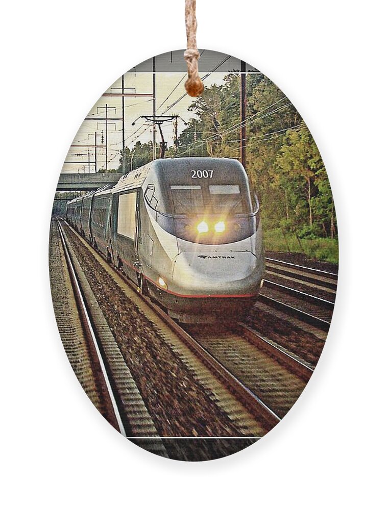 Train Ornament featuring the photograph Train Is Coming by Alice Gipson