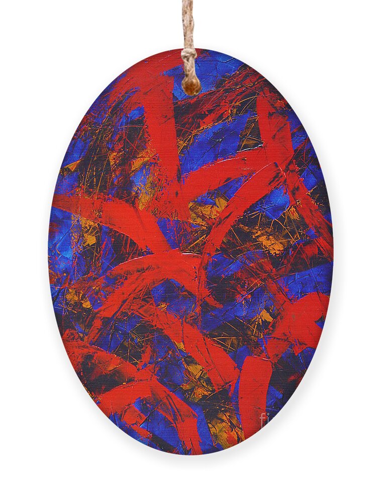 Blue Ornament featuring the painting Transitions with Blue and Red by Dean Triolo