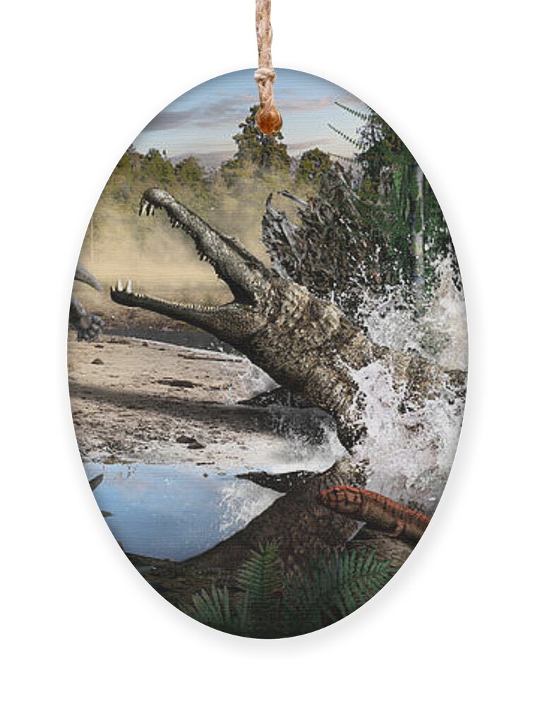 Dinosaur Ornament featuring the digital art Triassic mural 1 by Julius Csotonyi