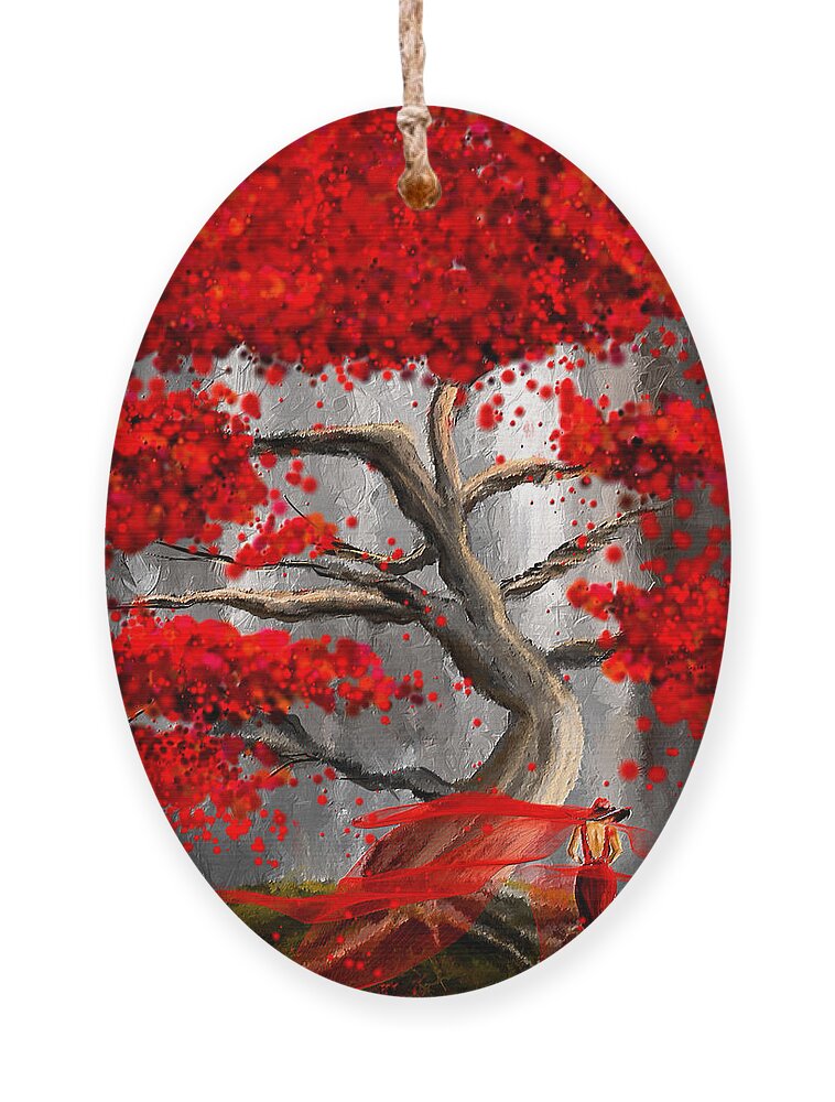 Red And Gray Ornament featuring the painting True Love Waits - Red And Gray Art by Lourry Legarde