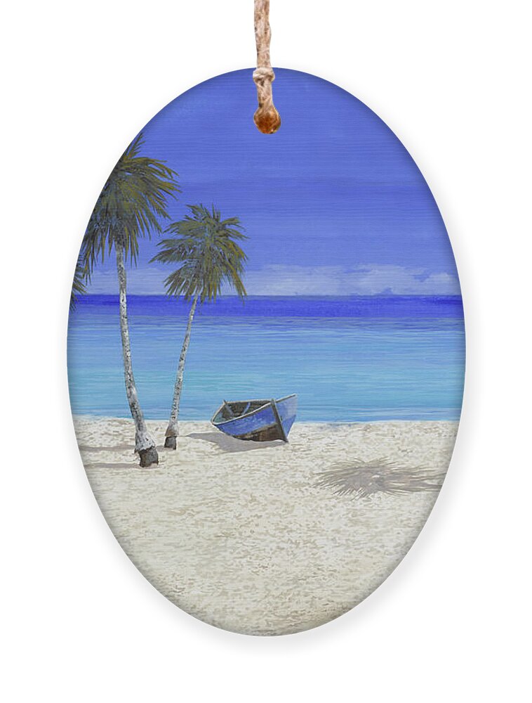 Seascape Ornament featuring the painting Una Barca Blu by Guido Borelli
