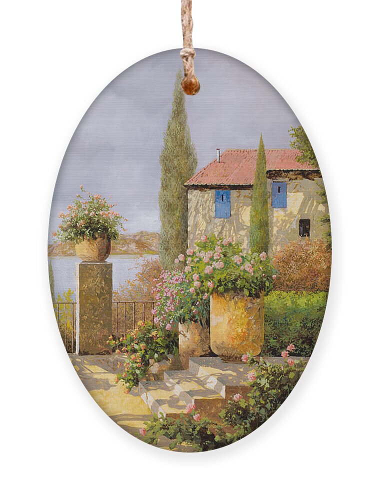Terrace Ornament featuring the painting Uno Sguardo Sul Mare by Guido Borelli