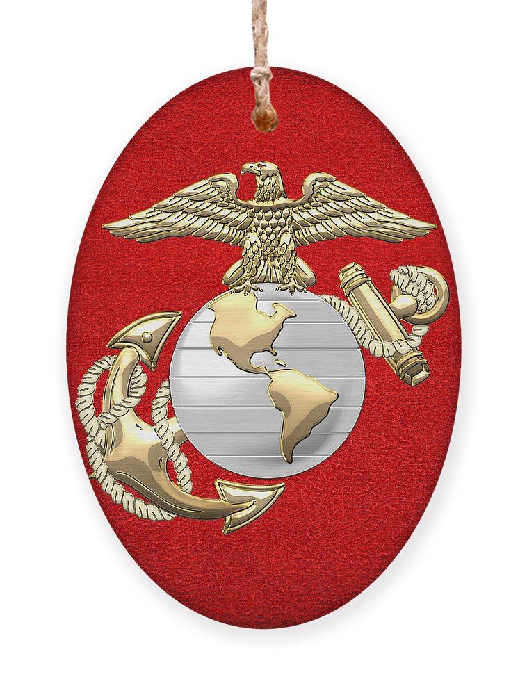 'military Insignia & Heraldry 3d' Collection By Serge Averbukh Ornament featuring the digital art U. S. Marine Corps Eagle Globe and Anchor - E G A on Red Leather by Serge Averbukh