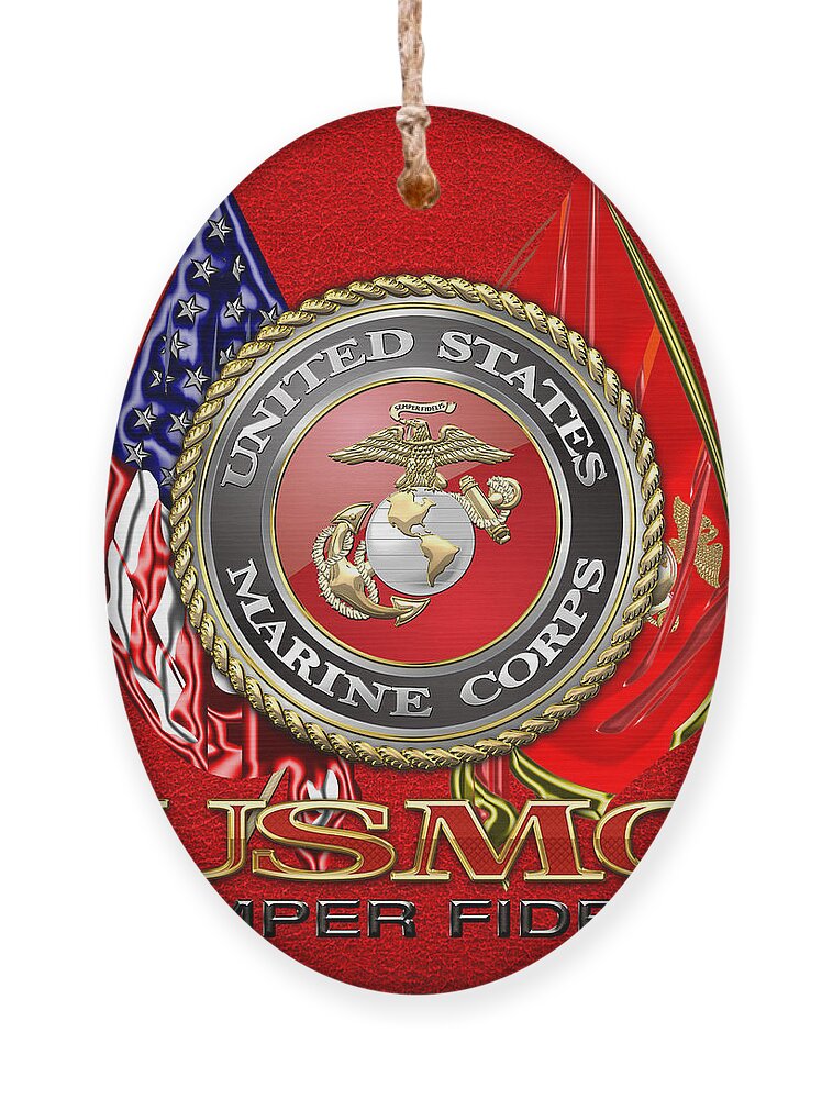 'military Insignia & Heraldry 3d' Collection By Serge Averbukh Ornament featuring the digital art U. S. Marine Corps U S M C Emblem on Red by Serge Averbukh