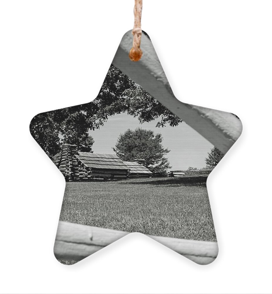 Valley Forge National Historic Park Ornament featuring the photograph Valley Forge Park Cabin in Black and White by Photographic Arts And Design Studio