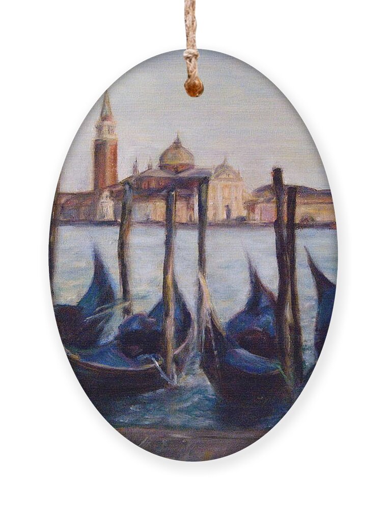 Venice Ornament featuring the painting Venice Through the Gondolas Italy Painting by Quin Sweetman