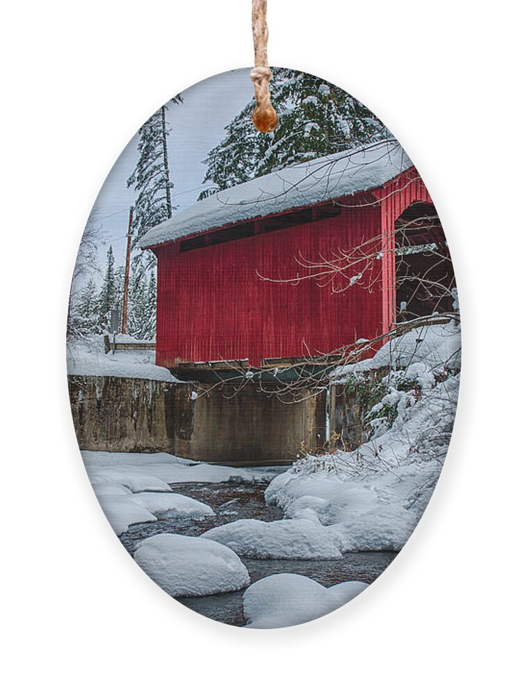Mosely Covered Bridge Ornament featuring the photograph Vermonts Moseley covered bridge by Jeff Folger