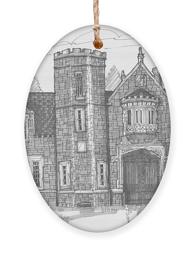 Bard College Ornament featuring the drawing Ward Manor Bard College by Richard Wambach