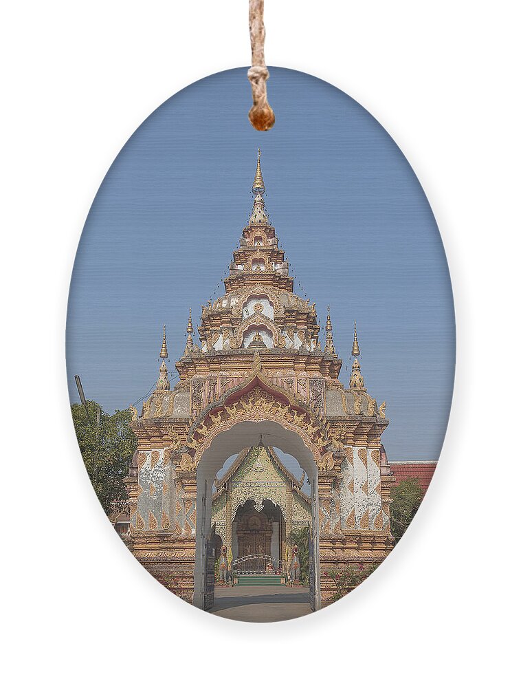Scenic Ornament featuring the photograph Wat Pa Phrao Nok Temple Gate DTHCM0772 by Gerry Gantt