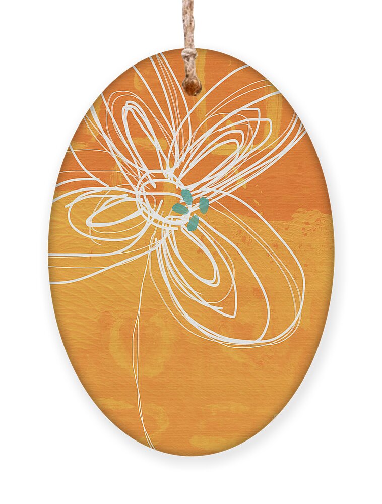Flower Ornament featuring the painting White Flower on Orange by Linda Woods