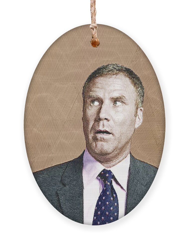 Anchorman Ornament featuring the painting Will Ferrell by Tony Rubino