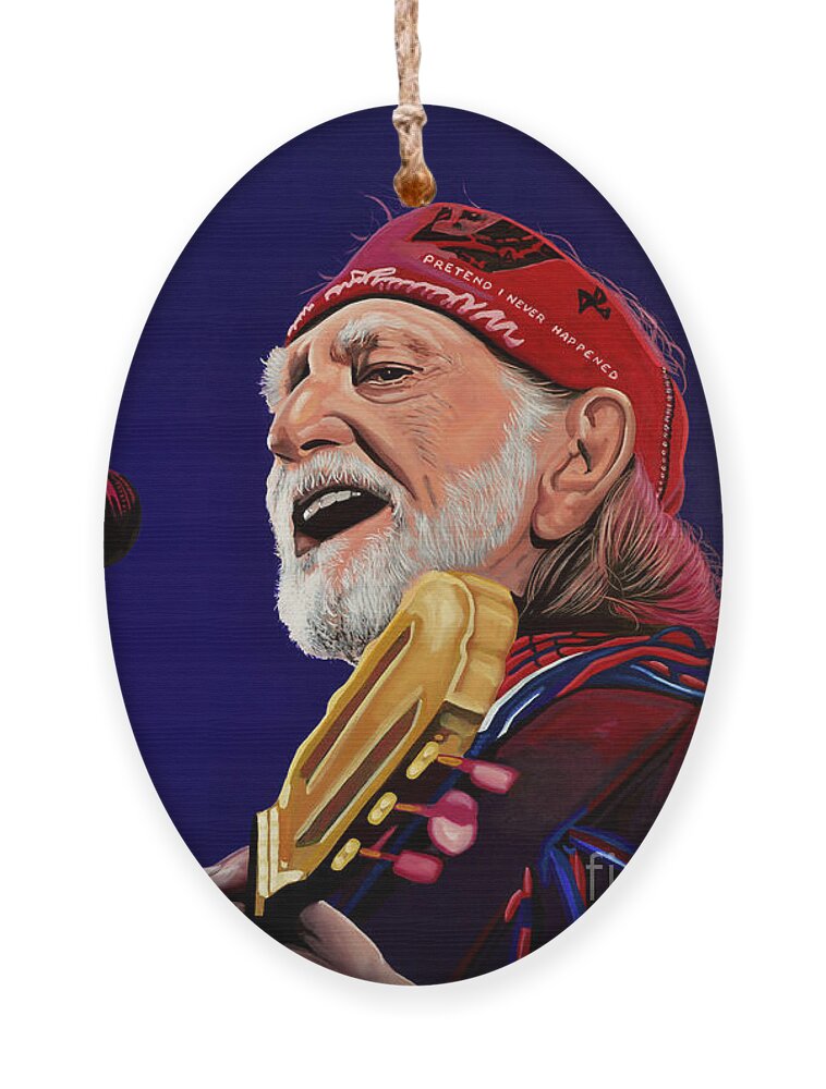 Willie Nelson Ornament featuring the painting Willie Nelson by Paul Meijering