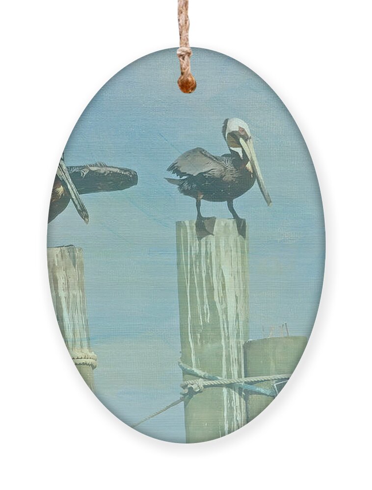 Pelican Ornament featuring the digital art Wind Surfing by Jayne Carney