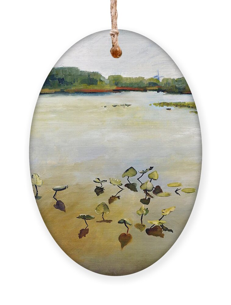 Holland Ornament featuring the painting Window on the Waterfront by Michelle Calkins